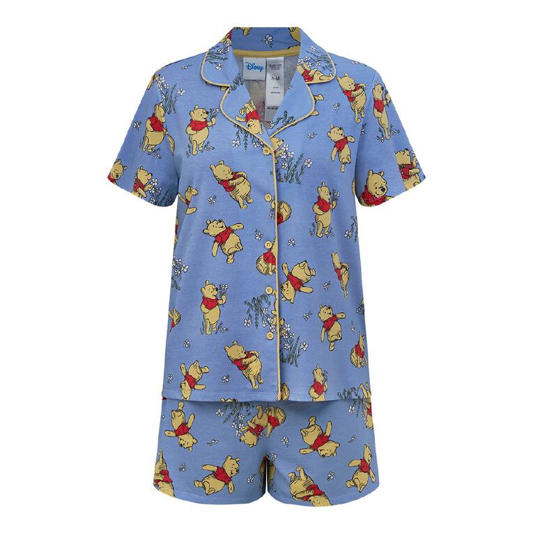 Winnie the Pooh Women's Button-Thru Top & Shorts Pyjama Set, Blue Light, hi-res