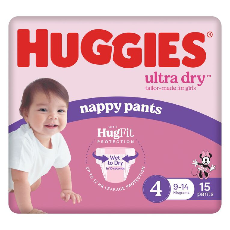 Huggies Ultra Dry Nappy Pants Toddler Girls' Size 4 9-14kg 15 Pack, , hi-res