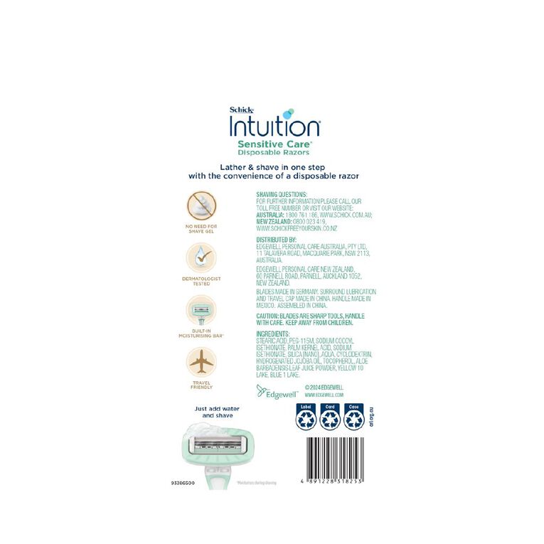 Schick Intuition Sensitive Care Disposable Razors 2 Pack, , hi-res