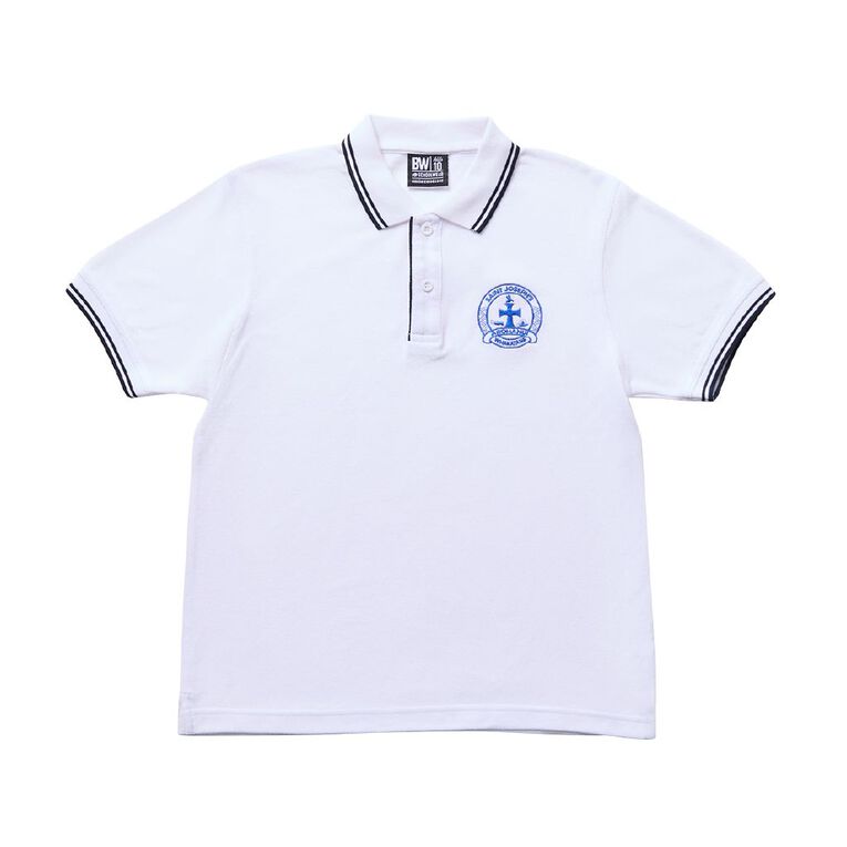 Schooltex St Joseph's Whakatane New Short Sleeve Polo with Embroidery, White/Navy, hi-res