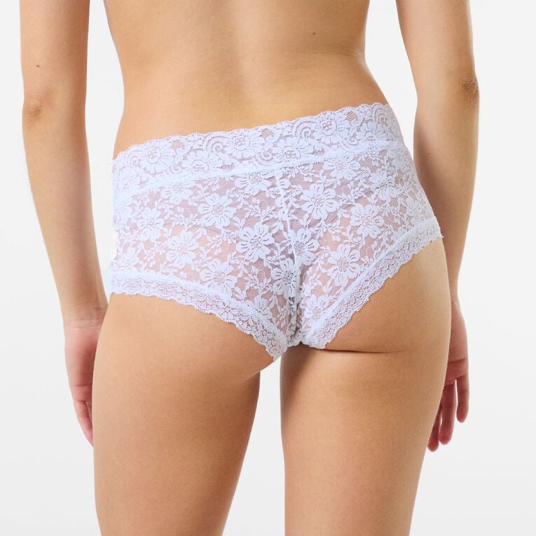 H&H Women's Poppy Lace Boyleg Briefs, White, hi-res