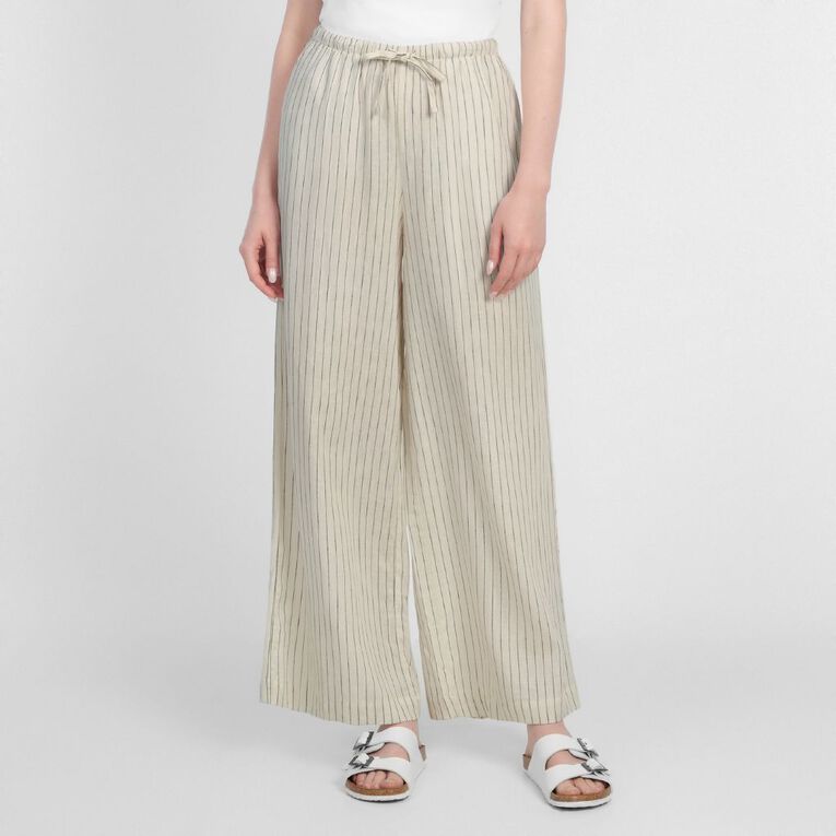 H&H Women's Tie Waist Linen Blend Pants, Cream, hi-res