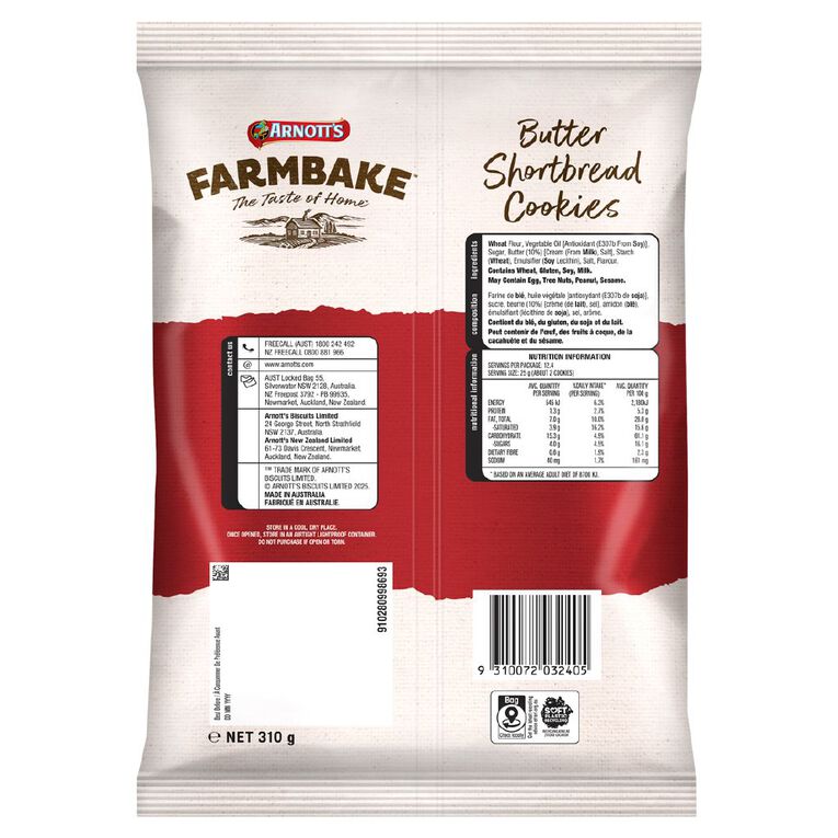 Arnott's Farmbake Butter Shortbread 310g, , hi-res