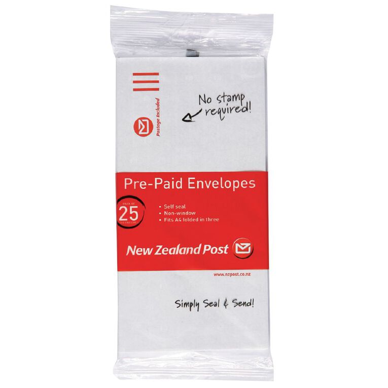 New Zealand Post Prepaid Non Window DLE Envelope 25 Pack White, , hi-res