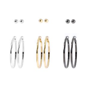 Ball Stud Hoop Earrings 6 Pairs