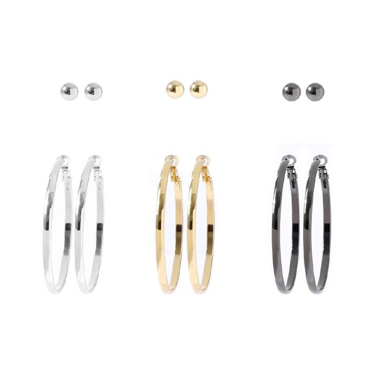 Ball Stud Hoop Earrings 6 Pairs, , hi-res