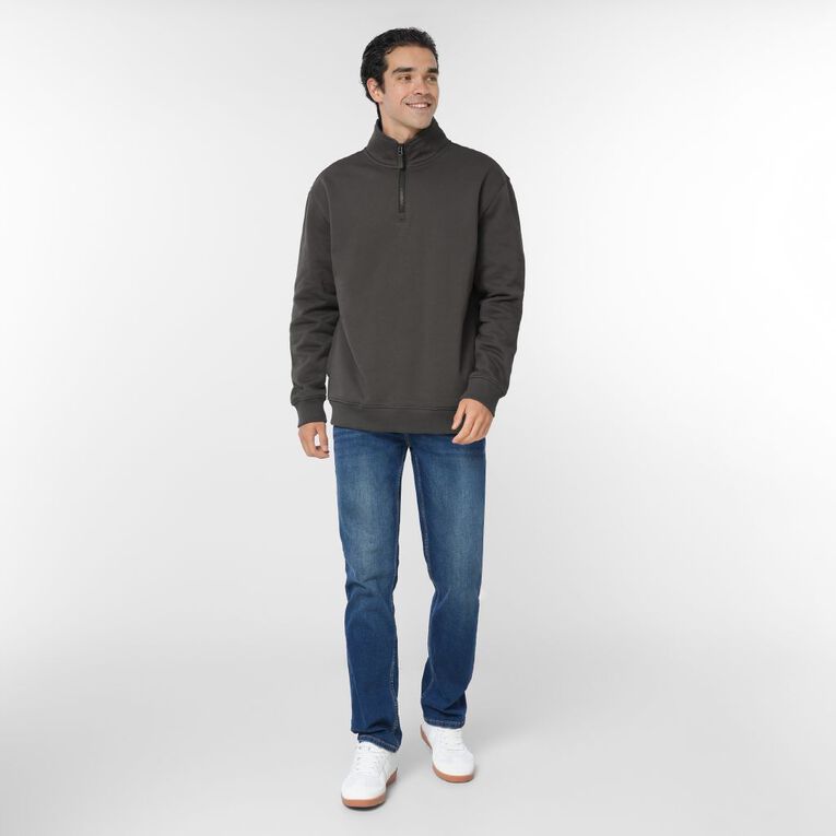 H&H Men's heavyweight Quater Zip Sweat, Brown Dark, hi-res