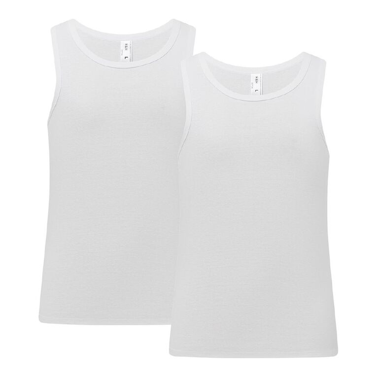 H&H Men's Singlet 2 Pack, White, hi-res