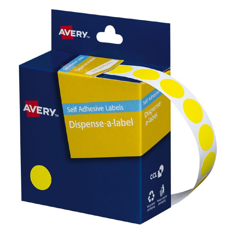 Avery Yellow Dispenser 1050 Dot Labels - 14mm Diameter, , hi-res