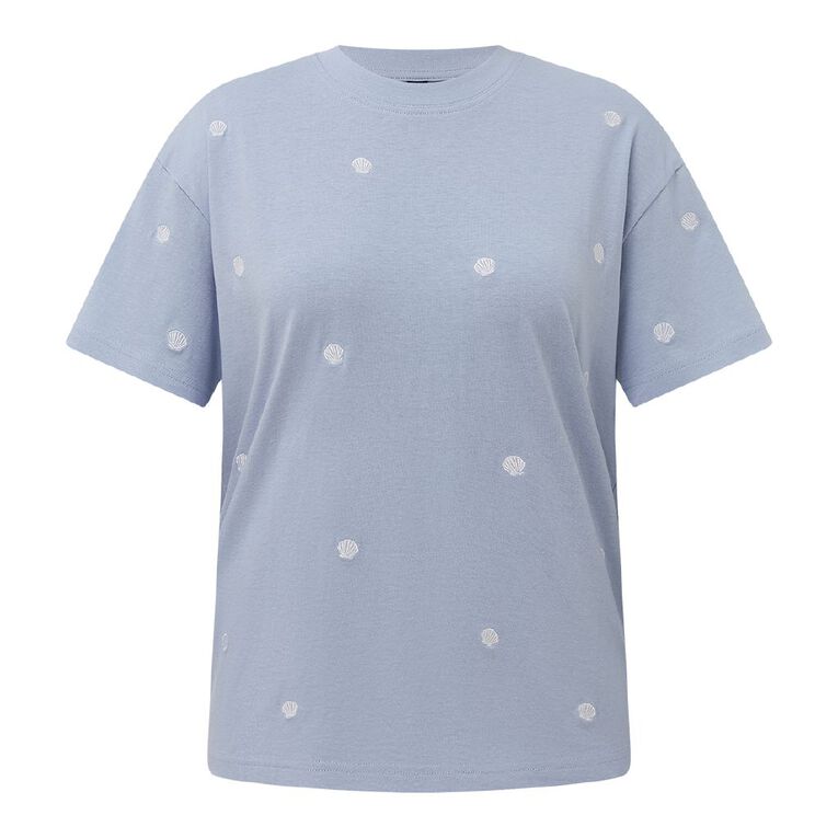H&H Women's Short Sleeve Embroidered Tee, Blue Light, hi-res