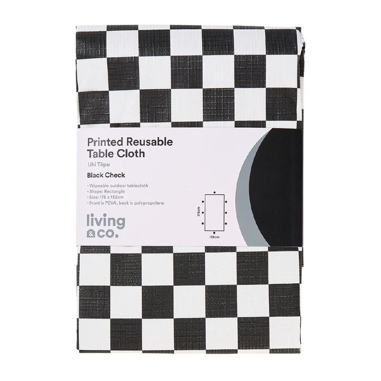Living & Co Table Cloth Plastic Check Black, , hi-res