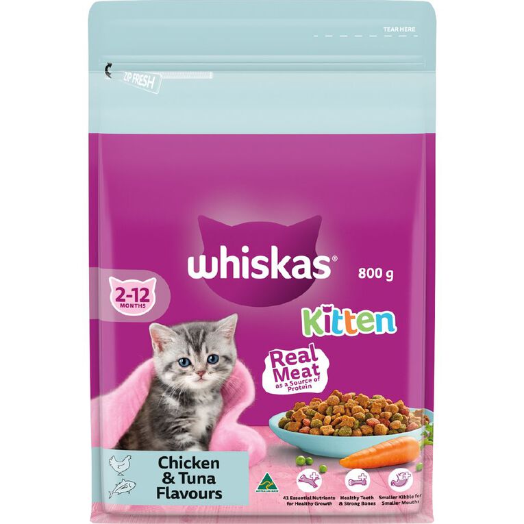 Whiskas Kitten Dry Cat Food Chicken & Tuna Bag 800g The Warehouse