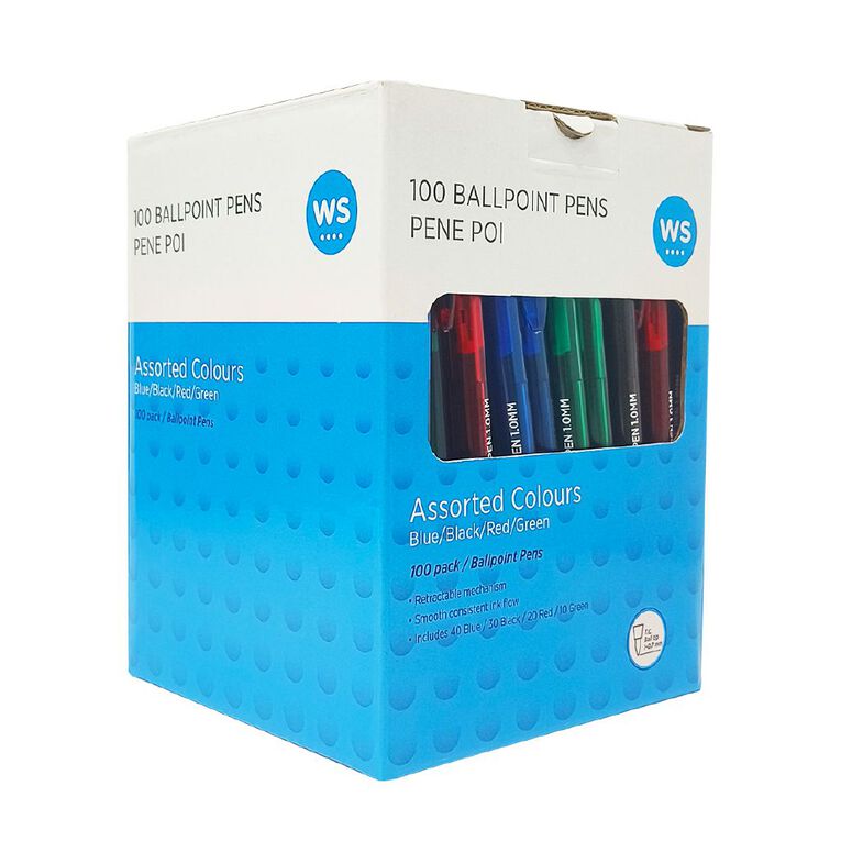 WS Office Ball Pen 100 Pack Assorted, , hi-res