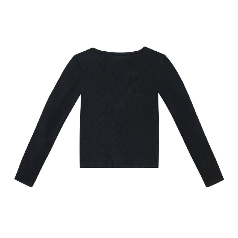 Young Original Long Sleeve Rib Scoop Neck Top, Black, hi-res