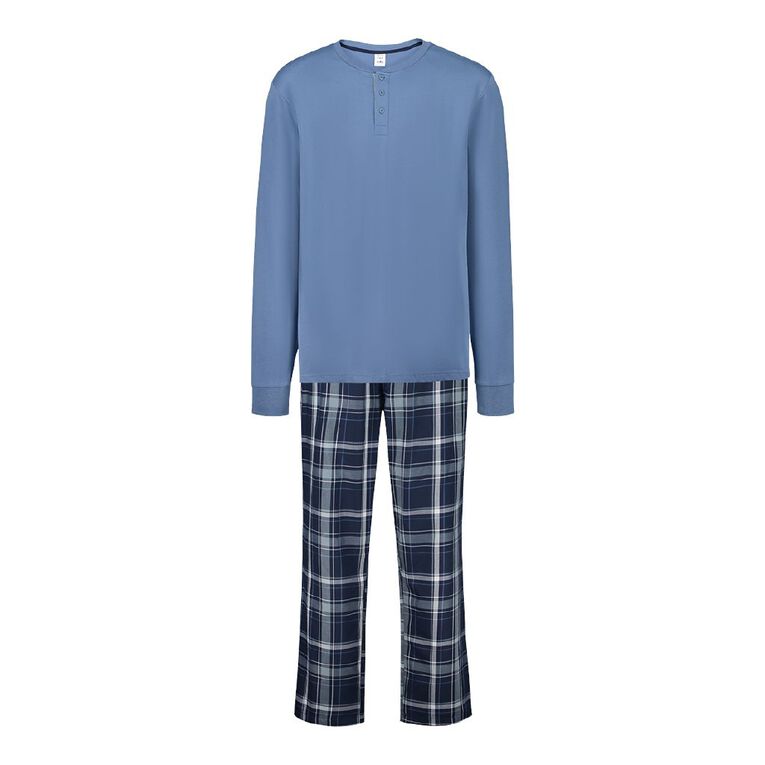 H&H Men's Henley Woven Pant Set Blue Mid The Warehouse