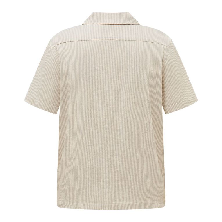 H&H Men's Short Sleeve Cotton Linen Shirt, Cream, hi-res