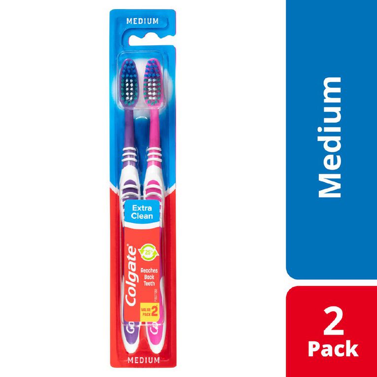 Colgate Extra Clean Value Toothbrush Medium 2 Pack Assorted, , hi-res