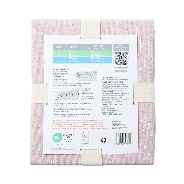 Living & Co Studio Curtains Pink Light 150-230cm Wide/205cm Drop, Pink Light, hi-res
