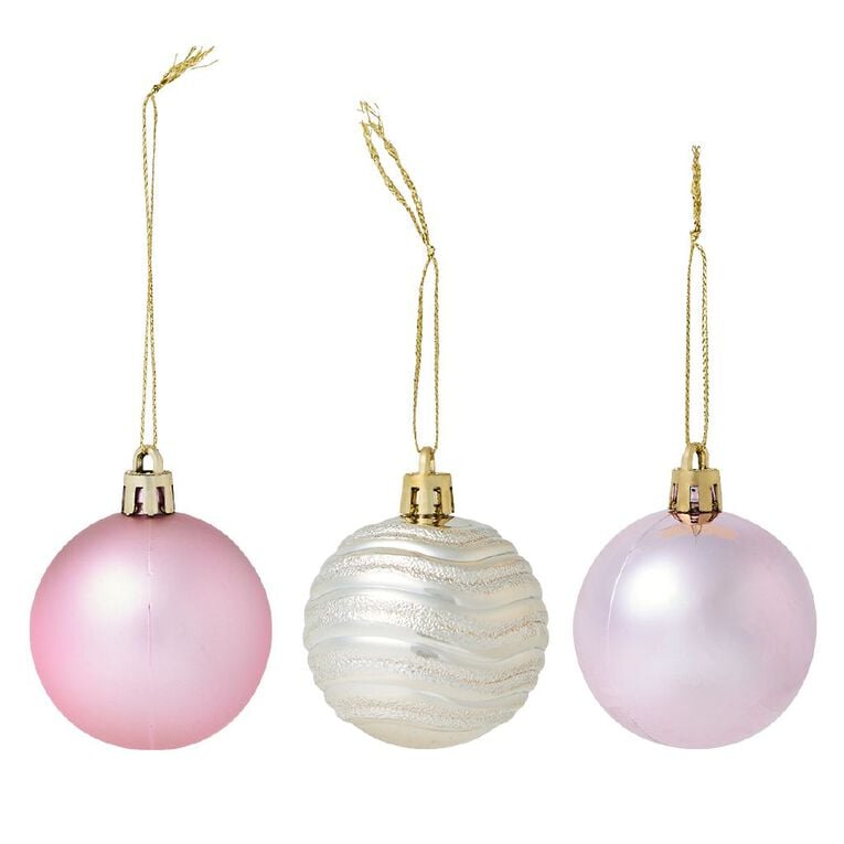 Wonderland Christmas Baubles 5cm Pink & Gold 16 Pack 16 Pack, , hi-res