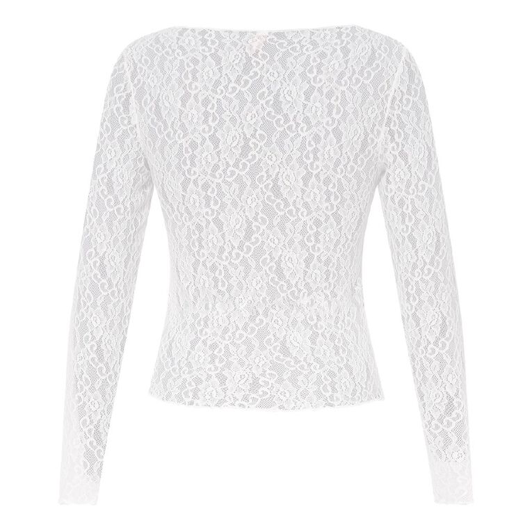 BRDRLESS Lexi Lace Long Sleeve Top, White, hi-res