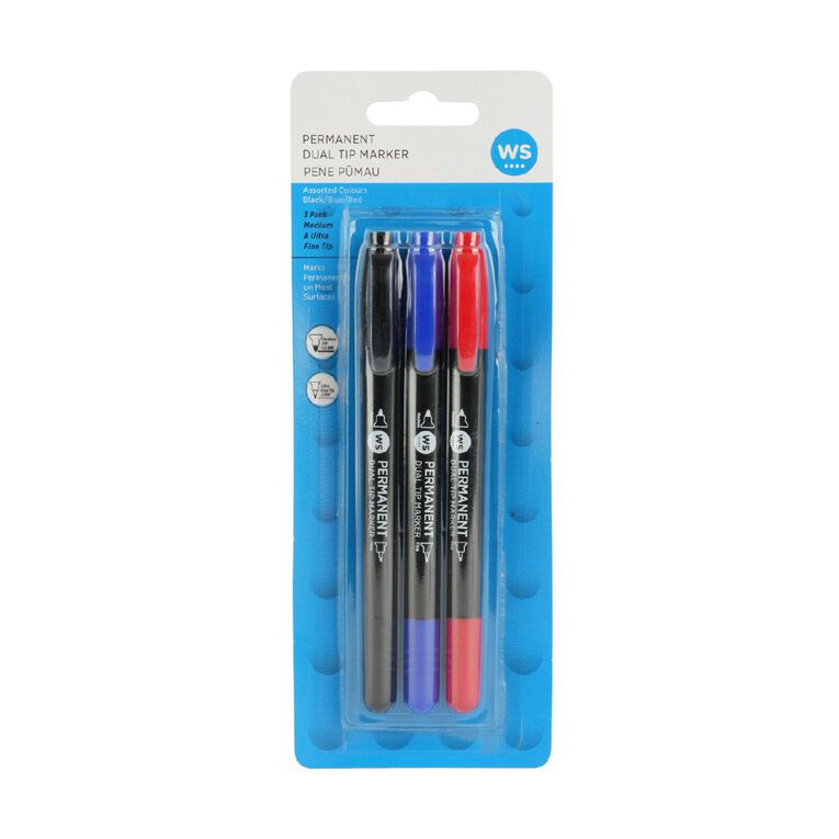 WS Permanent Marker Twin Tip 3 Pack, , hi-res