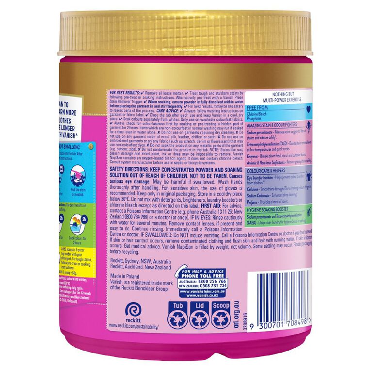 Vanish Napisan Oxi Action Gold Stain Remover Powder Laundry Booster 900g, , hi-res