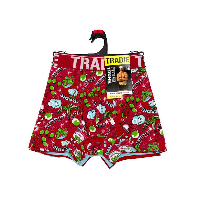 Tradie Men's Trunks 3 Pack, Red Mid, hi-res