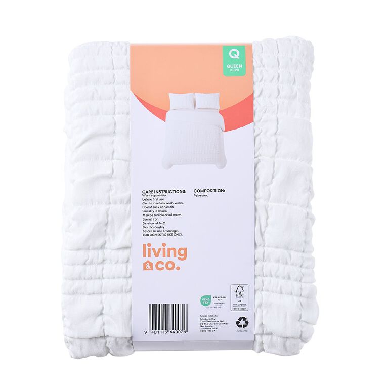 Living & Co Duvet Cover Set Puff Jacquard White Queen, , hi-res