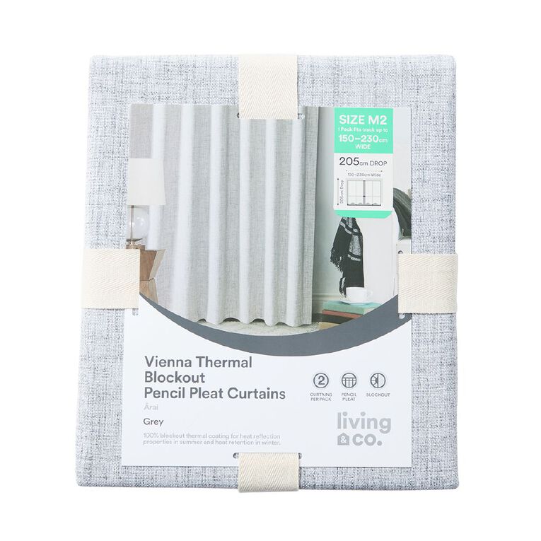 Living & Co Vienna Curtains Grey 230-330cm Wide/220cm Drop, Grey, hi-res