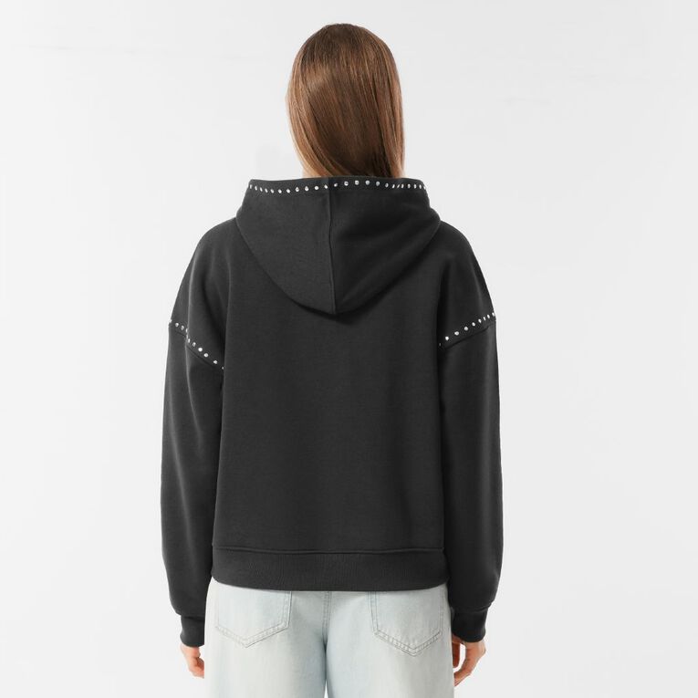 H&H Womens Studded Hoodie, Grey Dark, hi-res