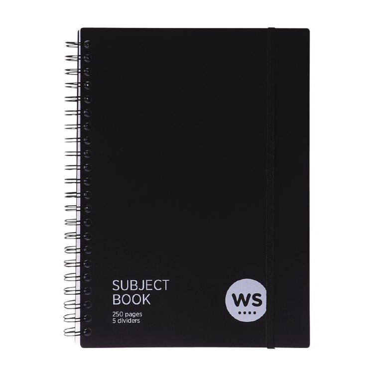 WS Subject Book with 5 Dividers 7mm Ruled Black A4, , hi-res