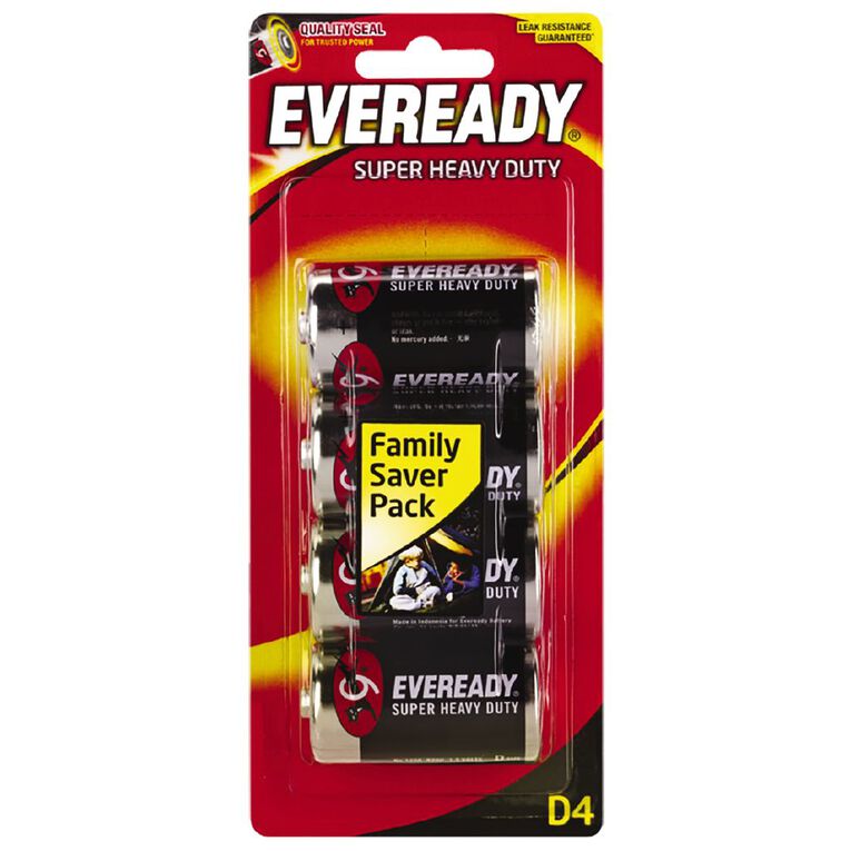 Eveready Super Heavy Duty Batteries D 4 Pack
