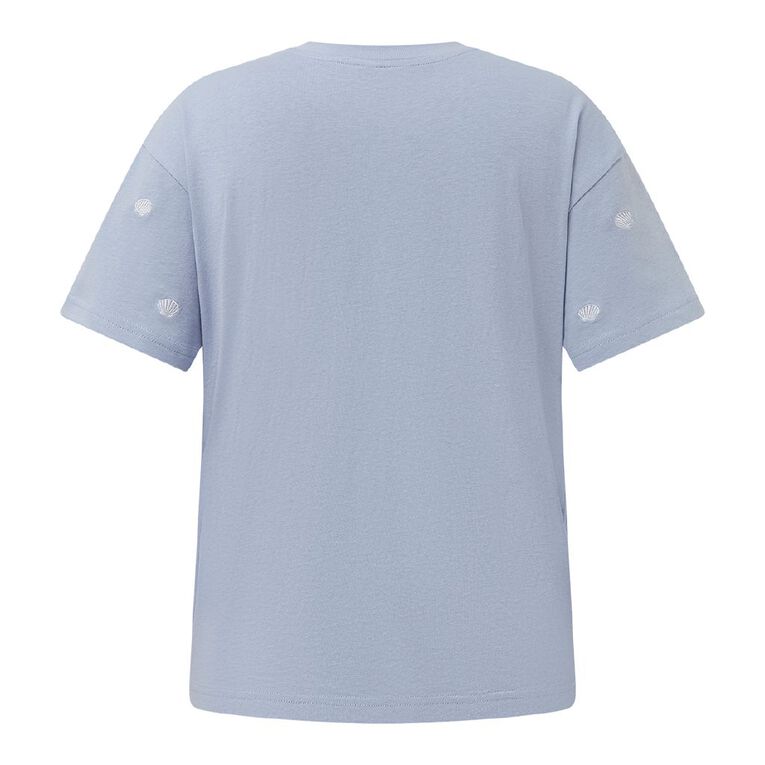 H&H Women's Short Sleeve Embroidered Tee, Blue Light, hi-res
