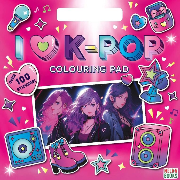 I Love K-Pop Colouring Pad With Over 100 Stickers, , hi-res