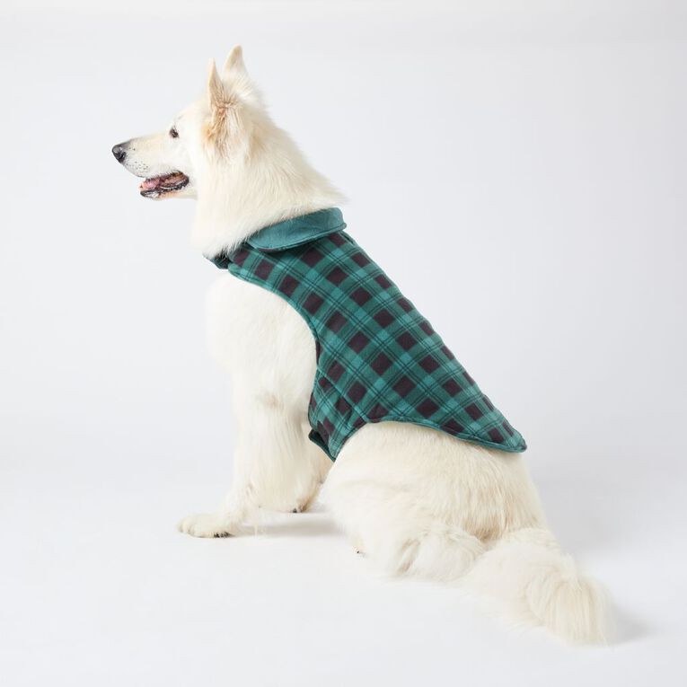 Petzone Fleece Pet Jacket Check Green 2XL, , hi-res
