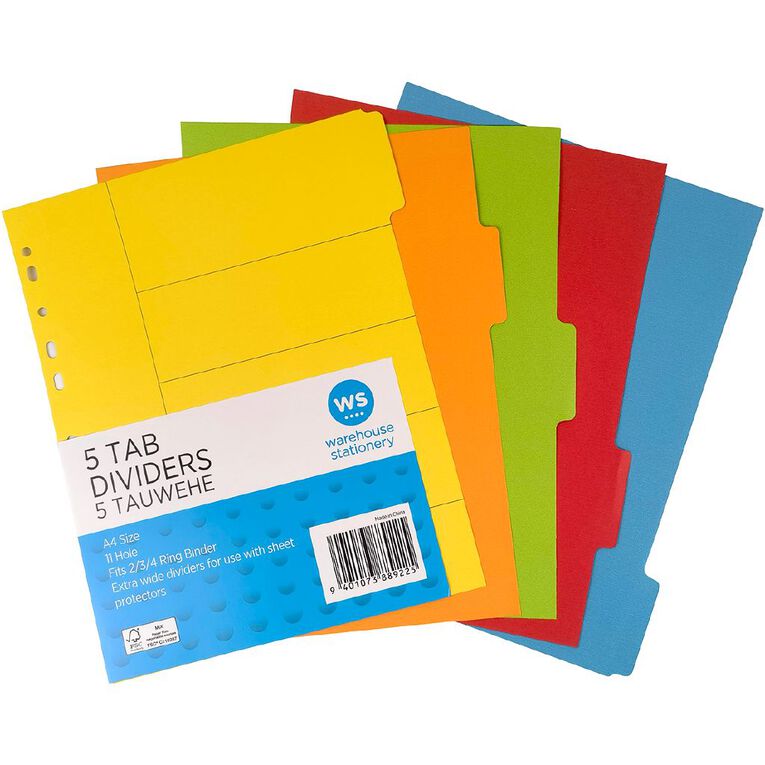 WS 5 Tab X Wide Coloured Divider, , hi-res