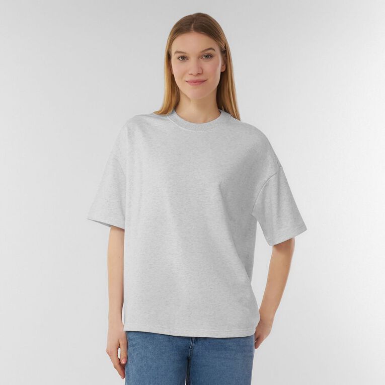 H&H Women's Short Sleeve Boxy Terry Tee, Grey Light, hi-res