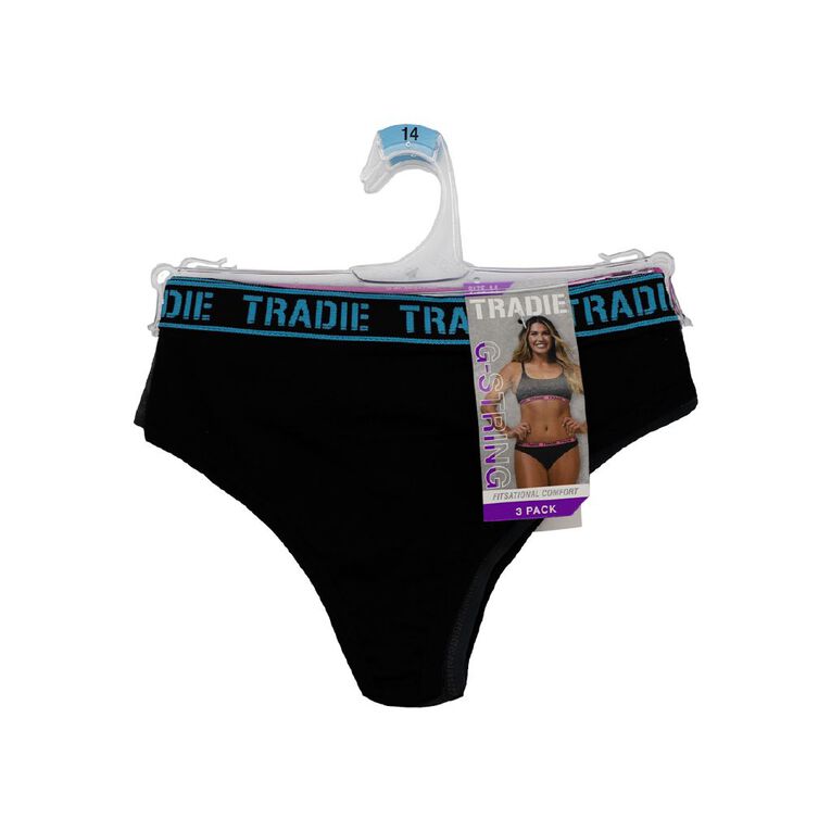Tradie Women's G-string 3 Pack, Black S26 RHYTHM, hi-res