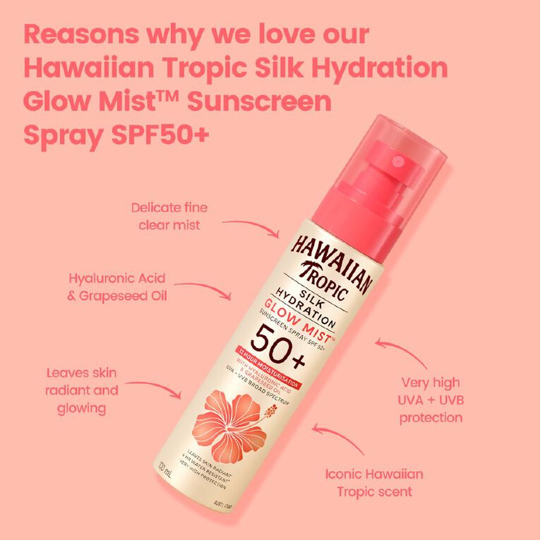 Hawaiian Tropic Glow Mist Sunscreen Spray SPF50+ 100ml, , hi-res