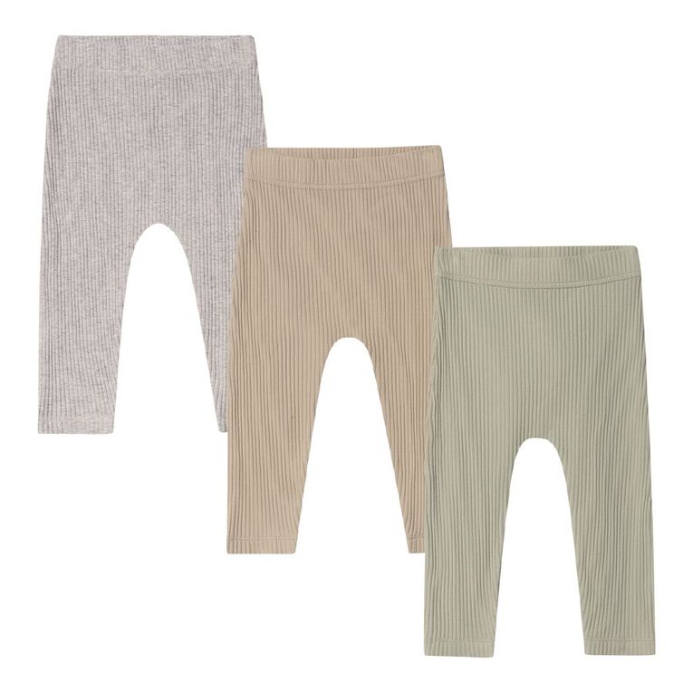 Young Original Babies' Rib Leggings 3 Pack, Green, hi-res
