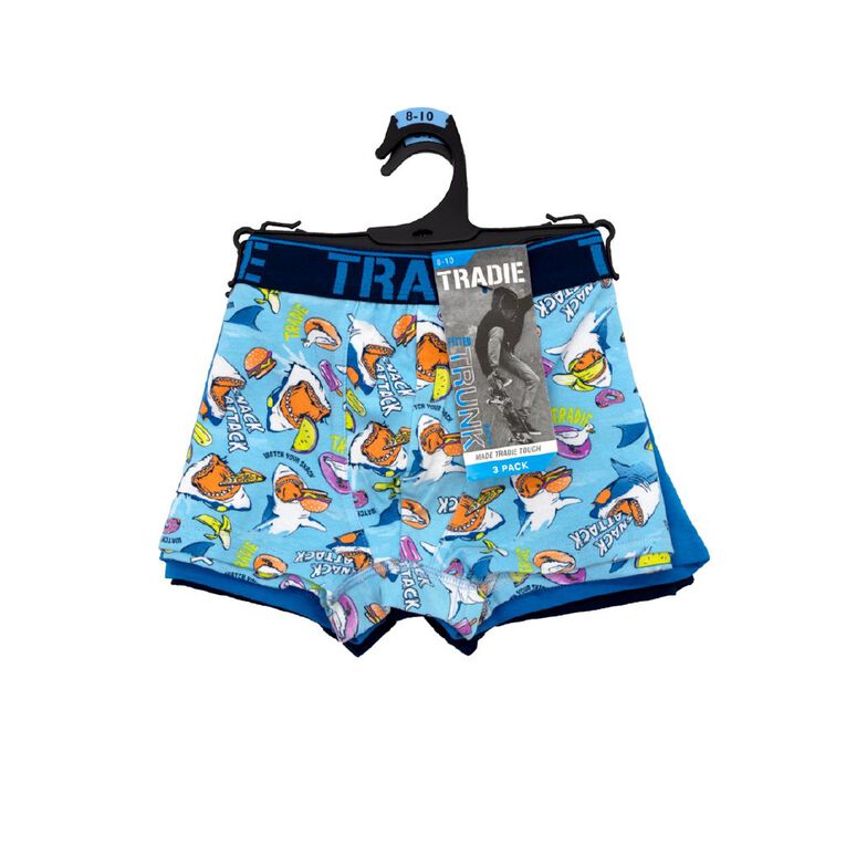 Tradie Boys' Trunks 3 Pack, Sky Navy, hi-res