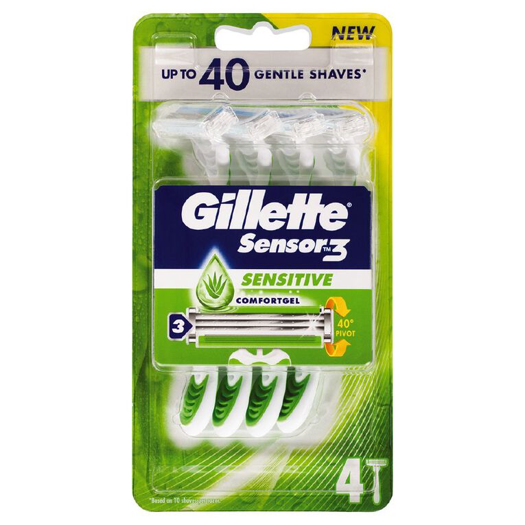 Gillette Sensor 3 Sensitive Disposable Razor 4 Pack, , hi-res