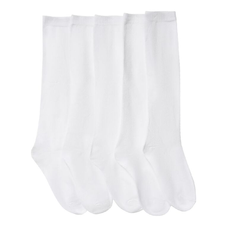 H&H Girls' School Knee High Socks 5 Pack, White, hi-res