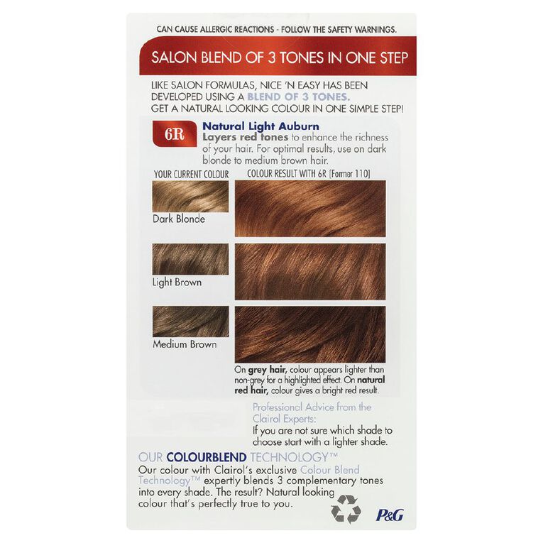 Clairol Nice N Easy Permanent Hair Colour Light Auburn 6R, , hi-res