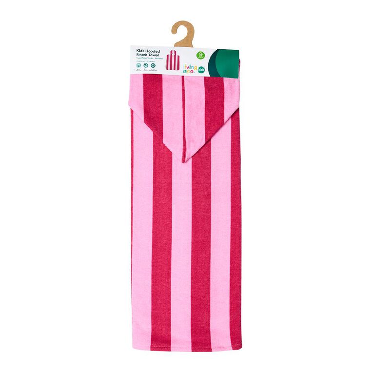 Living & Co Kids Hooded Towel Pink Stripe 70cm x 160cm, , hi-res