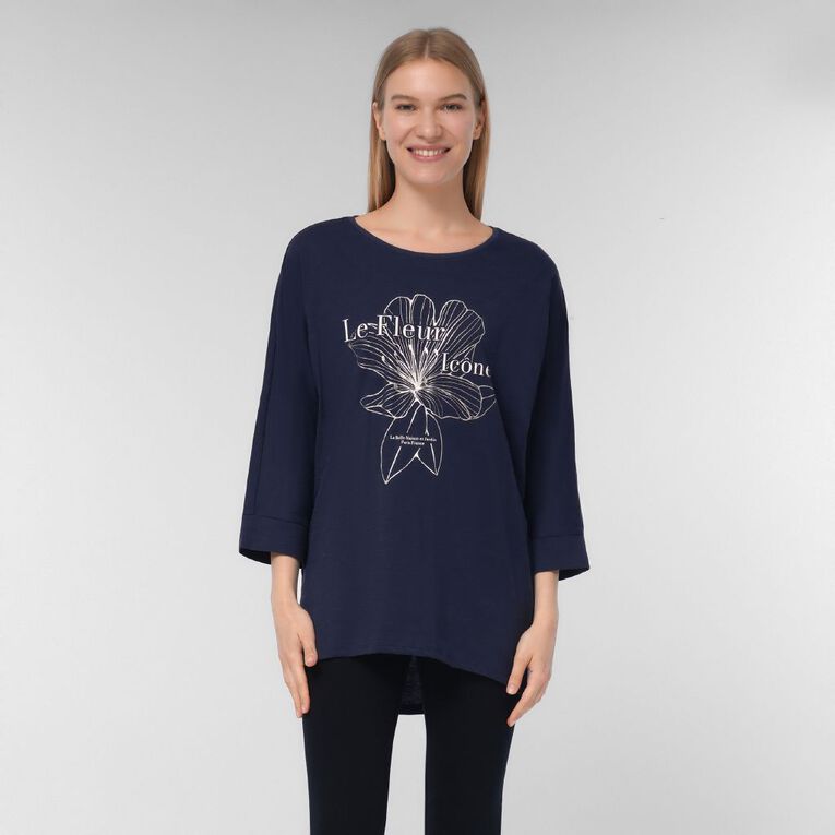 H&H Women's 3/4 Batwing Tunic Top, Blue Dark, hi-res