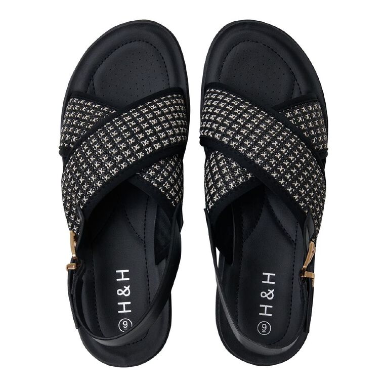 H&H Women's Crossover Sling Back Sandals, Black, hi-res