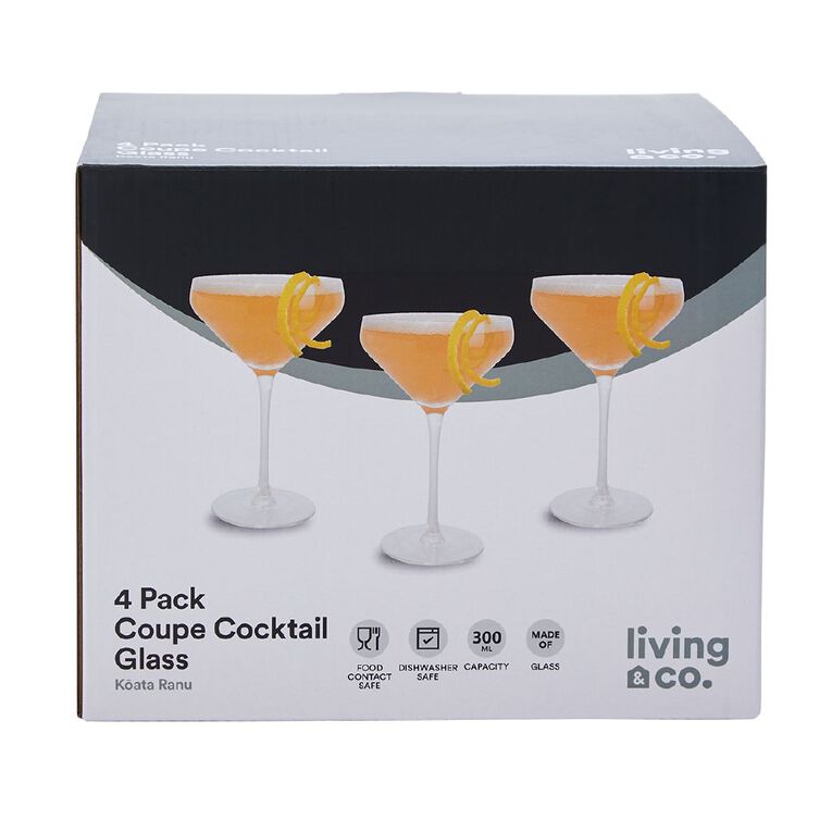 Living & Co Coupe Cocktail Glass 4 Pack 300ml Clear 180ml, , hi-res