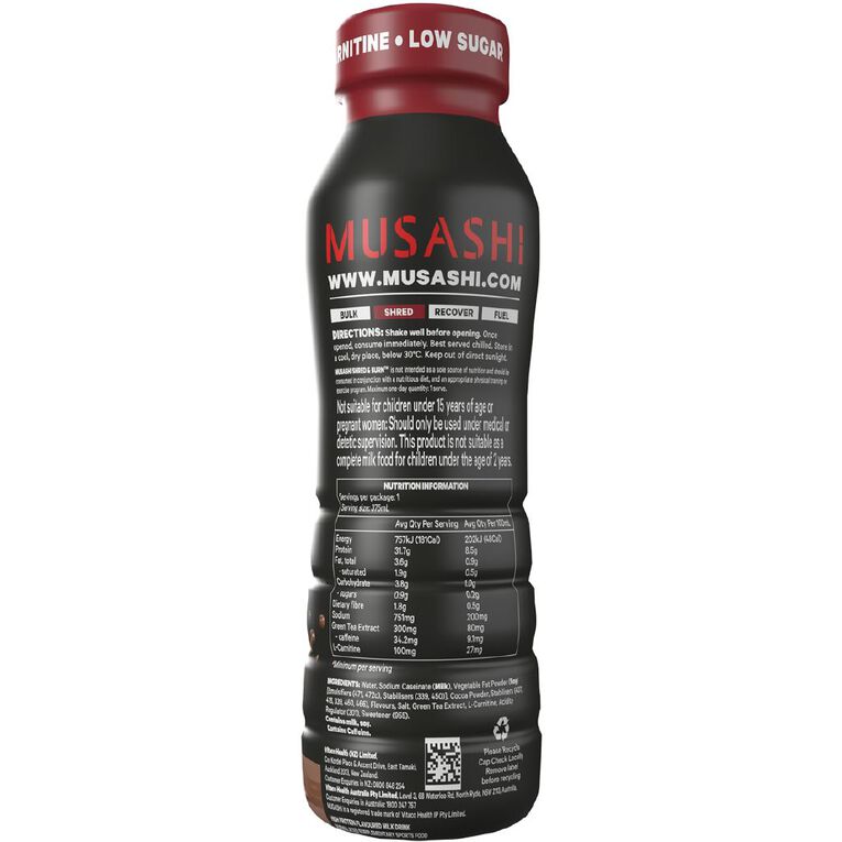 Musashi Shred And Burn Chocolate 375ml, , hi-res