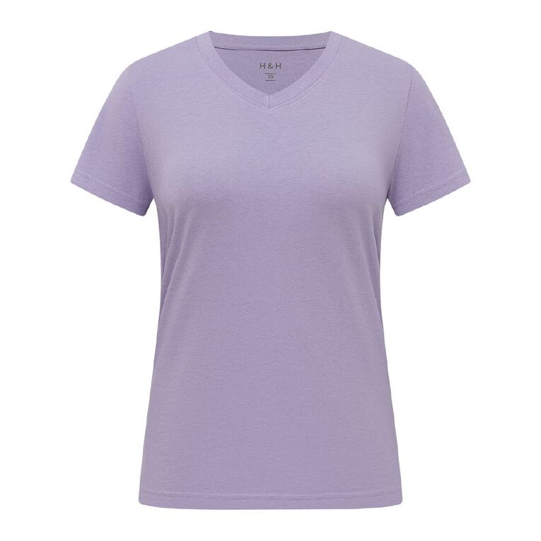 H&H Women's Short Sleeve V-Neck Tee, Purple Light, hi-res